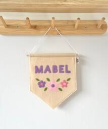 Flower Fabric Banner - Personalised Nursery Wall Decor Kids Room Flag Door Sign Pennant Playroom - thumbnail 1