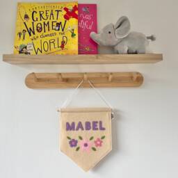 Flower Fabric Banner - Personalised Nursery Wall Decor Kids Room Flag Door Sign Pennant Playroom - thumbnail 2