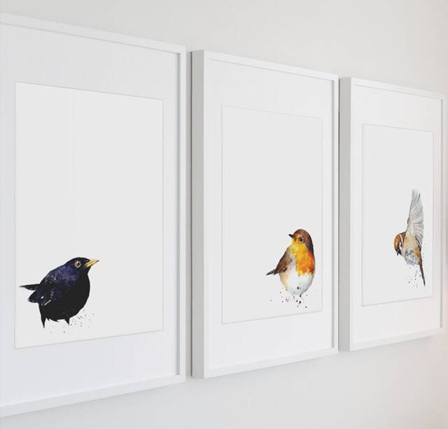 Three Little Birds Watercolour Prints. Robin Watercolour, Blackbird Watercolour, Sparrow Watercolour, , Gift For Bird Lovers, Lovers - image 1