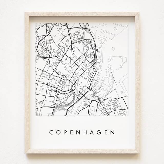 Copenhagen Map Hand Drawn Street Denmark City Drawing Black & White - Art Print Wedding Anniversary Gift European Travel Print - image 1
