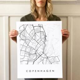 Copenhagen Map Hand Drawn Street Denmark City Drawing Black & White - Art Print Wedding Anniversary Gift European Travel Print - thumbnail 3