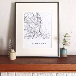 Copenhagen Map Hand Drawn Street Denmark City Drawing Black & White - Art Print Wedding Anniversary Gift European Travel Print - thumbnail 2