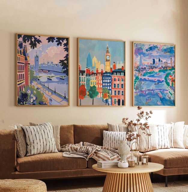 Set Of 3 London Posters, UK Travel Prints, Wall Art Set, British Landmark Poster Modern Cityscape Decor Gift - image 1