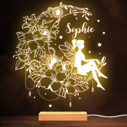 Girly Fairy & Crescent Moon Illustration Personalised Gift Lamp Night Light - thumbnail 1