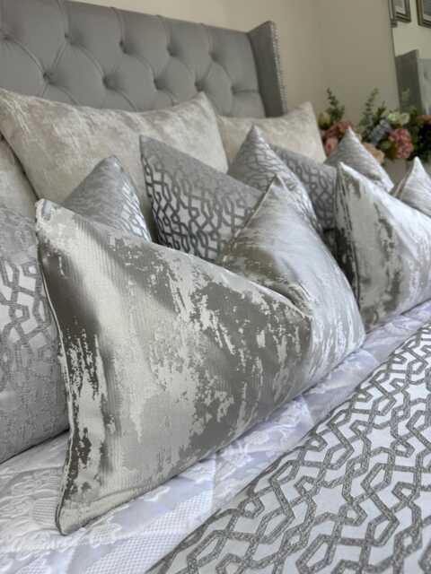 "Silver Cushion Cover, Modern Luxury Bedroom Rectangle Bolster , Decorative Lumbar Pillow Cover 12"" X 20" - image 1