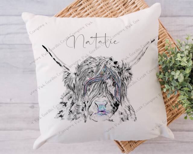 Highland Cow Cushion, Scottish Pillow, Cow, Gift, Gift For Him, Lover, Mum, Her - image 1