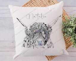 Highland Cow Cushion, Scottish Pillow, Cow, Gift, Gift For Him, Lover, Mum, Her - thumbnail 1