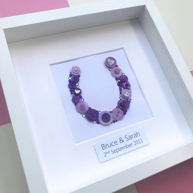 Personalised Wedding Or Engagement Gift, Framed Button Art Horseshoe, Lucky Horseshoe Gift For The Couple - image 1