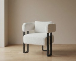 White Tub Chair Cozy Living Room Boucle Armchair - thumbnail 1