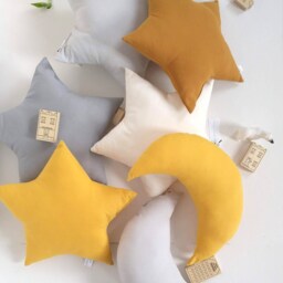 Mustard Yellow Star Pillow, 100% Cotton Nursery Decor - thumbnail 3