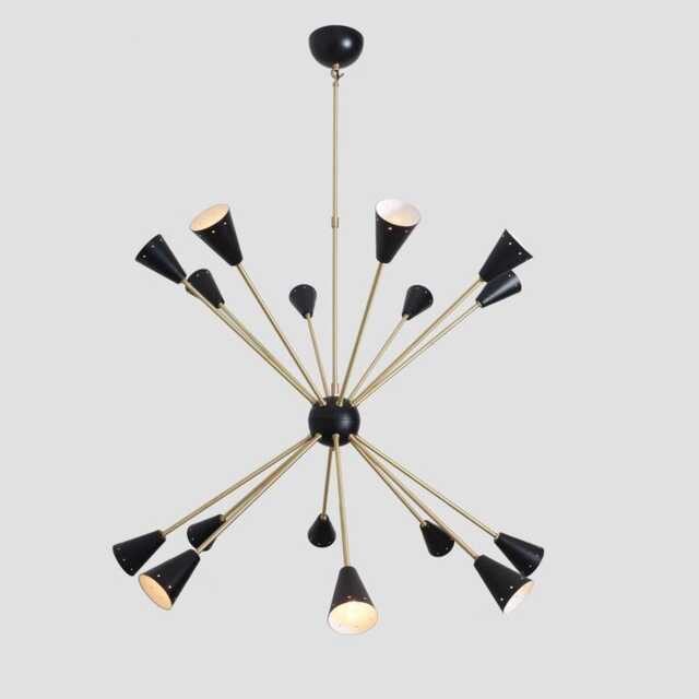 Mid-Century Sputnik Chandelier, Raw Brass Finish, 16-Arm Starburst Light - image 1