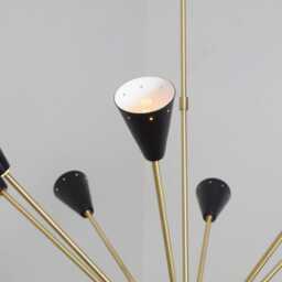 Mid-Century Sputnik Chandelier, Raw Brass Finish, 16-Arm Starburst Light - thumbnail 2