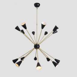 Mid-Century Sputnik Chandelier, Raw Brass Finish, 16-Arm Starburst Light - thumbnail 1