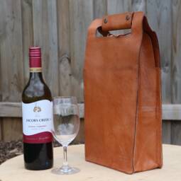 Leather Wine Carrier 2-Bottle Travel Case - Unique Design Protective Insert For Bottles Handmade