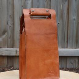 Leather Wine Carrier 2-Bottle Travel Case - Unique Design Protective Insert For Bottles Handmade - thumbnail 2