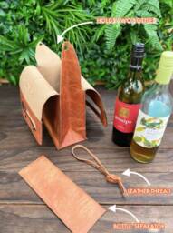 Leather Wine Carrier 2-Bottle Travel Case - Unique Design Protective Insert For Bottles Handmade - thumbnail 3