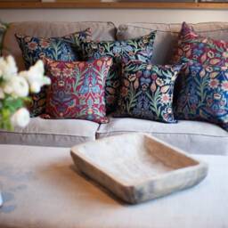 Manor Garden Tapestry Xl Rectangular Cushion. Morris Style Heavyweight Countryside Botanical Design in Indigo Blue. 23X15 - thumbnail 3