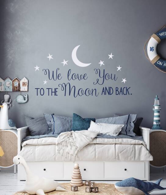 Nursery Wall Decal We Love You To The Moon & Back, & Stars Ww11 - image 1