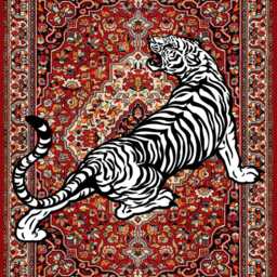Red Oriental Rug White Tiger Chenille Carpet, Maximalist Decor - thumbnail 2