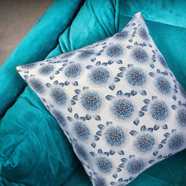 "Japanese Floral Cushion Cover - Delicate Blue & White Throw Pillow 18""/20" - image 1