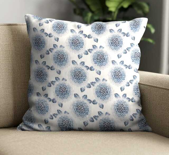 "Japanese Floral Cushion Cover - Delicate Blue & White Throw Pillow 18""/20" - image 1