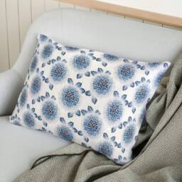 "Japanese Floral Cushion Cover - Delicate Blue & White Throw Pillow 18""/20" - thumbnail 2