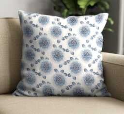 "Japanese Floral Cushion Cover - Delicate Blue & White Throw Pillow 18""/20" - thumbnail 1