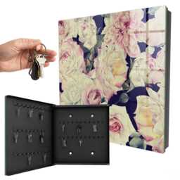 Floral Elegance Wall Mounted Key Cabinet, Pink Box For Home, Painterly Flowers & Plants, Nature Lovers - thumbnail 1