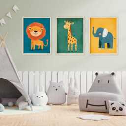 Safari Animal Prints Colorful Nursery Wall Art, Set Of 3 - thumbnail 3