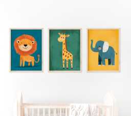 Safari Animal Prints Colorful Nursery Wall Art, Set Of 3 - thumbnail 1