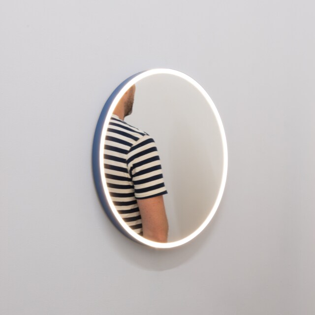Orbis??? Front Illuminated Contemporary Round Mirror With A Blue Frame - image 1