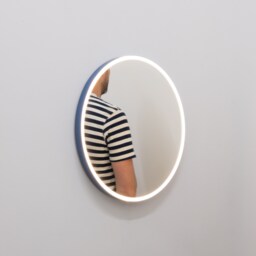 Orbis??? Front Illuminated Contemporary Round Mirror With A Blue Frame - thumbnail 1
