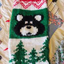 Personalized Hand Knit Black Bear Christmas Stocking - thumbnail 2