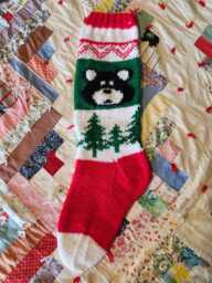 Personalized Hand Knit Black Bear Christmas Stocking - thumbnail 1