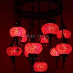 11 Ball Turkish Sultan Mosaic Chandelier - Handmade Design With Medium Globes - thumbnail 2