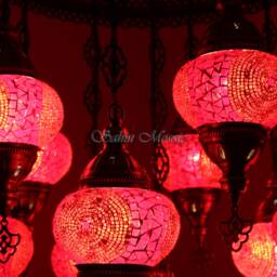 11 Ball Turkish Sultan Mosaic Chandelier - Handmade Design With Medium Globes - thumbnail 3