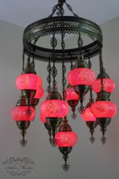 11 Ball Turkish Sultan Mosaic Chandelier - Handmade Design With Medium Globes