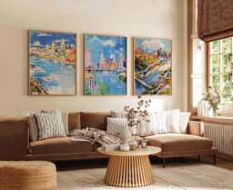 Set Of 3 Cincinnati Ohio Posters, Vintage Travel Prints, Usa City Skyline Wall Art, Midwest Riverfront Decor, Poster - thumbnail 1