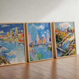 Set Of 3 Cincinnati Ohio Posters, Vintage Travel Prints, Usa City Skyline Wall Art, Midwest Riverfront Decor, Poster - thumbnail 3