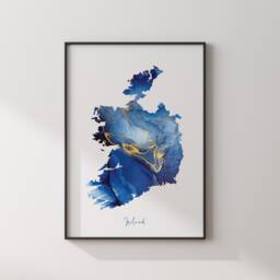 Republic Of Ireland Map Blue & Gold Wall Art Print - thumbnail 2