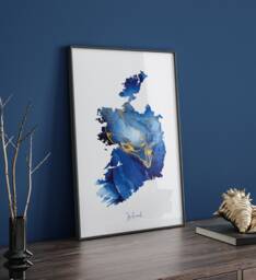 Republic Of Ireland Map Blue & Gold Wall Art Print - thumbnail 1