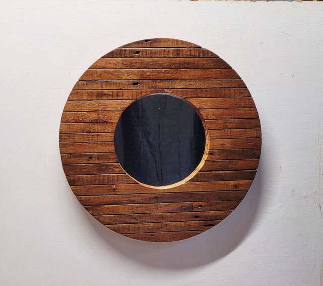 Distressed Round Circular Porthole Wooden Pine Wall Hung Mirror 60 cm Diameter Shabby Chic - image 1