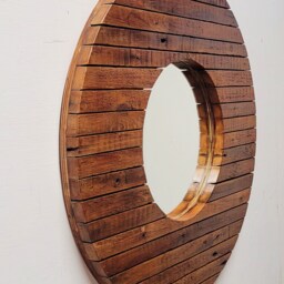 Distressed Round Circular Porthole Wooden Pine Wall Hung Mirror 60 cm Diameter Shabby Chic - thumbnail 2