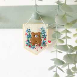 Embroidered Bear Mini Banner, Wool Felt Pennant, Nursery Decor - thumbnail 3