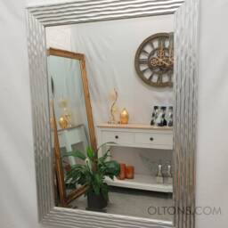 Delphine Wave Design Wall Mirror Silver Chrome Wooden Frame Bevelled Glass 69x95cm - thumbnail 3