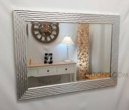 Delphine Wave Design Wall Mirror Silver Chrome Wooden Frame Bevelled Glass 69x95cm