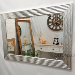 Delphine Wave Design Wall Mirror Silver Chrome Wooden Frame Bevelled Glass 69x95cm - thumbnail 2
