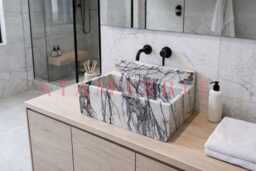 Hand Carved Lilac Marble Wall Mounted Sink With Backsplash - thumbnail 1