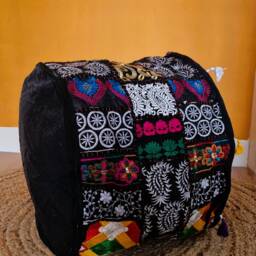 Indian Pouf Cover. Patchwork Ottoman. Handmade Home Deco - thumbnail 3