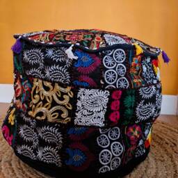 Indian Pouf Cover. Patchwork Ottoman. Handmade Home Deco - thumbnail 2